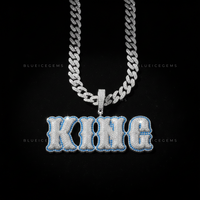 The "KING" Azure Sovereign: Electric Blue Halo & 3D Bubble Script Pendant