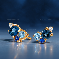 Blue Gemstone Cluster Stud Earrings
