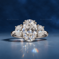 Elegant Symphony Oval Brilliant Cut and Half Moon Three Stone Engagement Ring