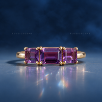 Vintage Mystique Emerald Cut Lavender Amethyst Three Stone Ring