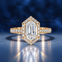 Celestara Elongated Hexagon Halo Pavé Engagement Ring