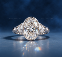Majestic Harmony Oval Cut Bezel Three Stone Half Moon Engagement Ring