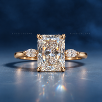 Radiant Cut Three Stone Engagement Ring with Marquise Side Accents