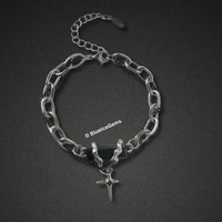 Black Steel & Diamond Cross Bracelet