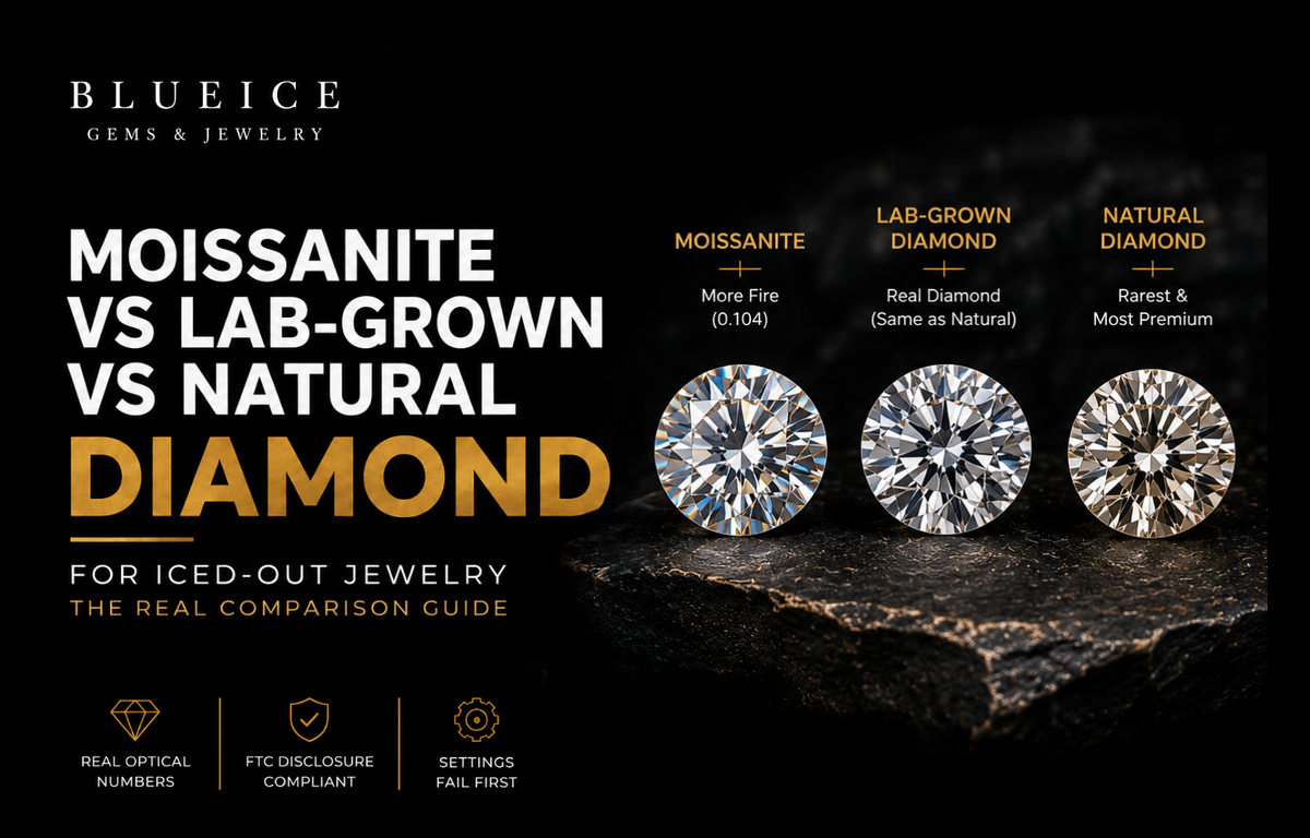 Moissanite vs Lab-Grown Diamond vs Natural Diamond: Which Stone for Iced-Out Jewelry?