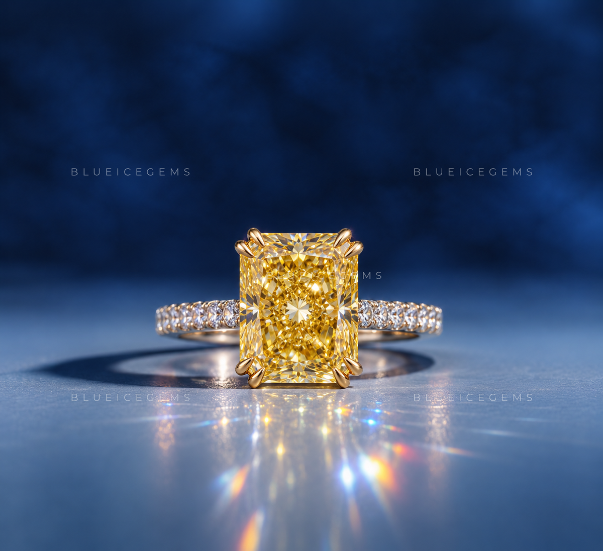 Golden Solstice Radiant Cut Canary Yellow Ring