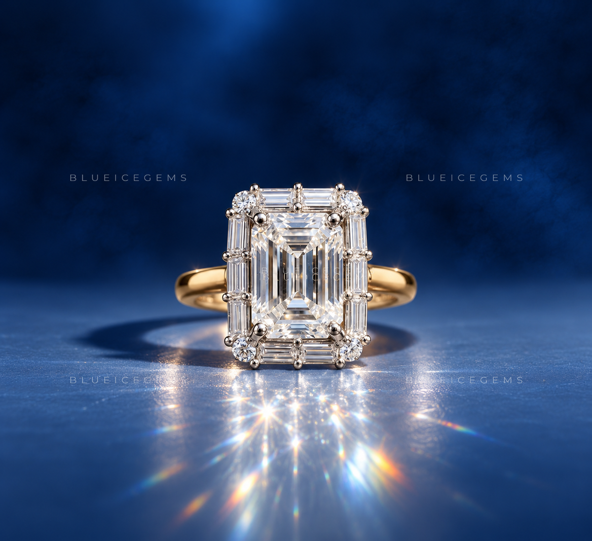 Luxurious Emerald Cut Deco-Inspired Trio Ring