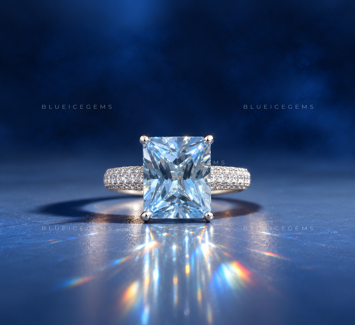Ocean Mist Radiant Cut Aquamarine Pavé Ring