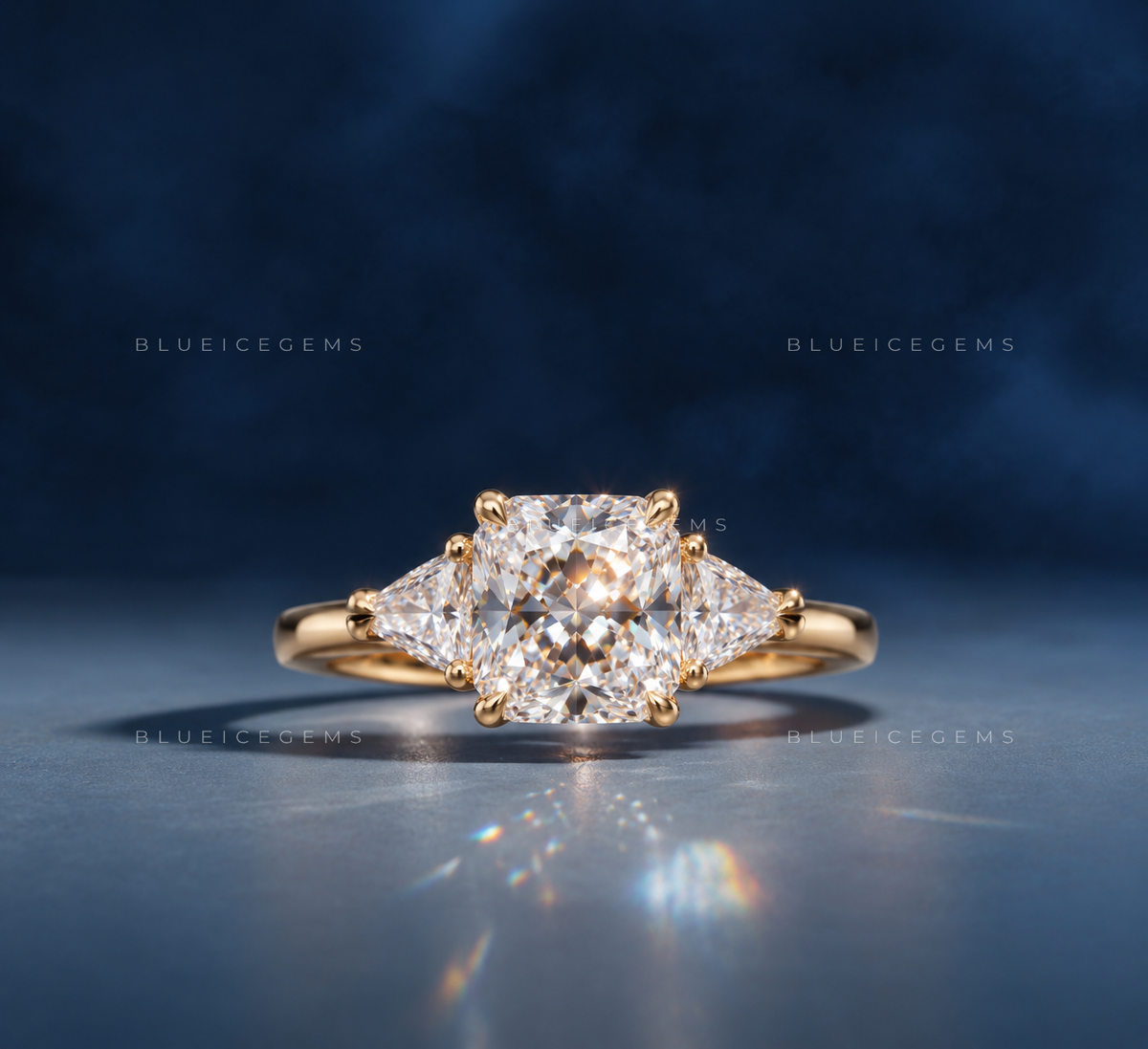 Graceful Brilliance Cushion and Triangle Trilogy Ring