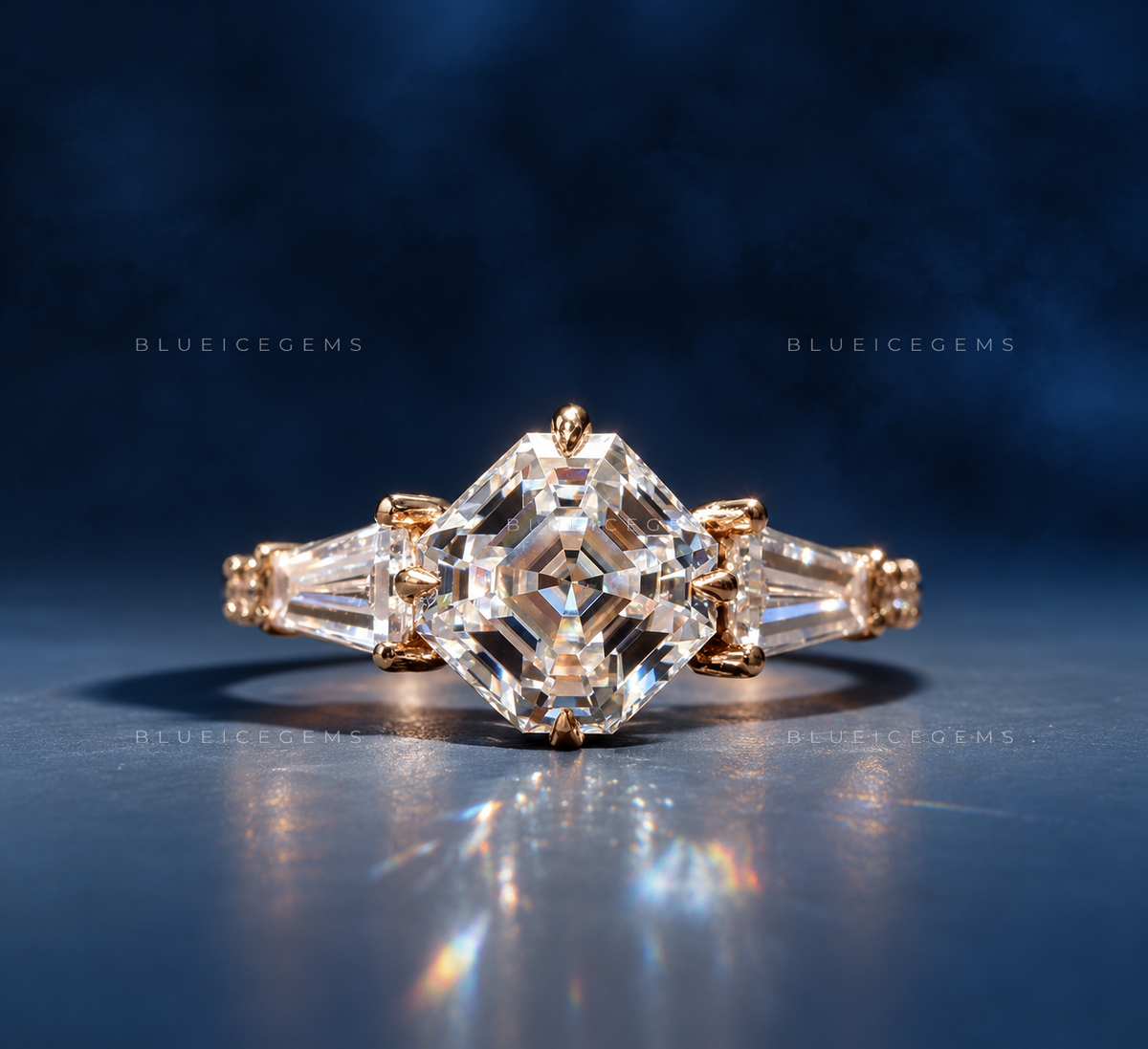 Luminous Octavia Cut Tapered Baguette Hidden Halo Ring