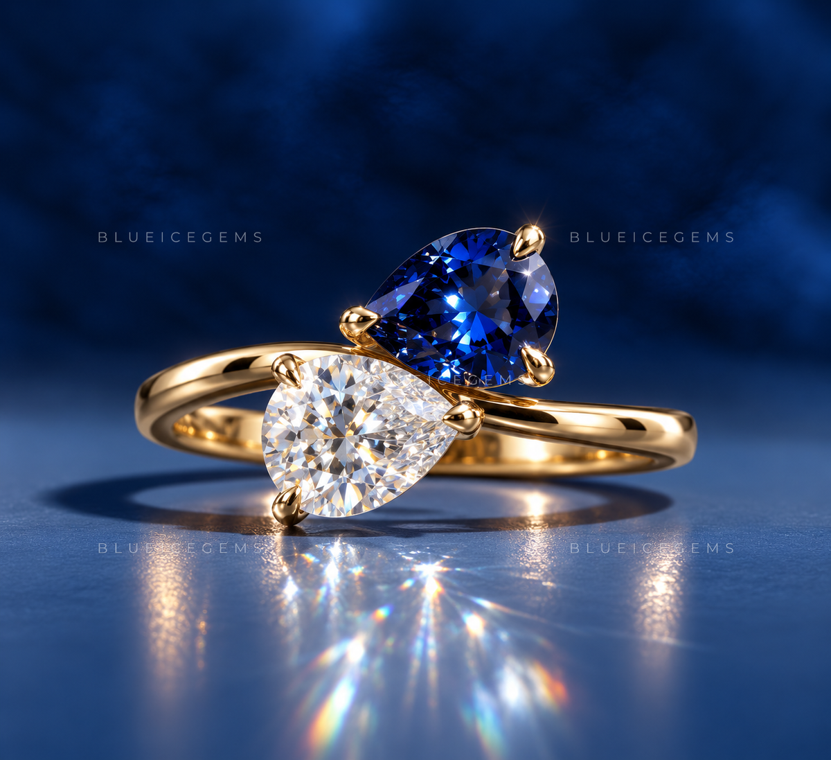 Two-Tone Serenity Pear Cut Toi et Moi Ring