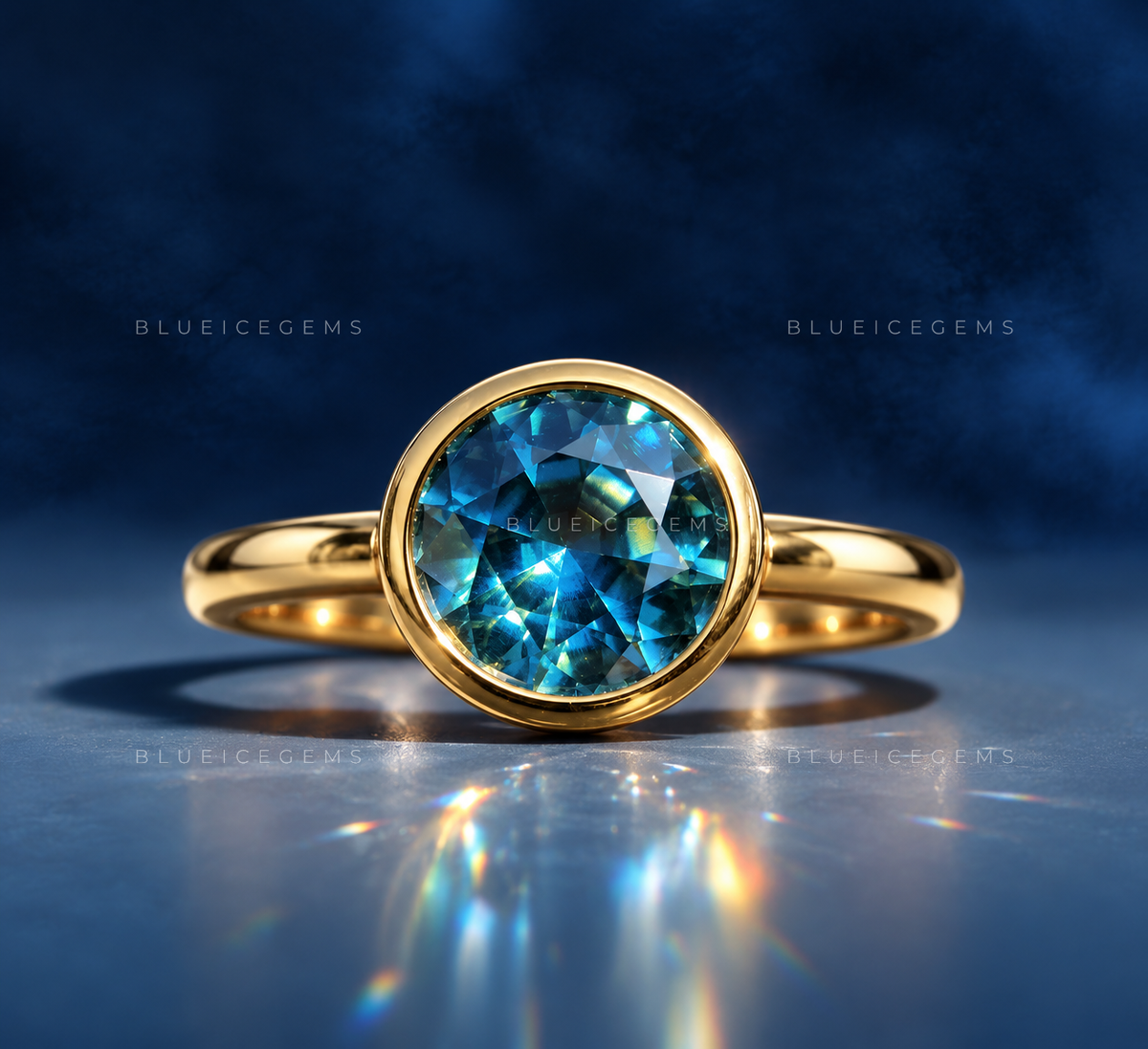 Aquamarine Rose Cut Solitaire Ring