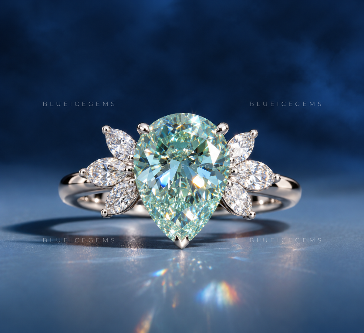 Azure Serenity Pear Cut Marquise Seven Stone Ring