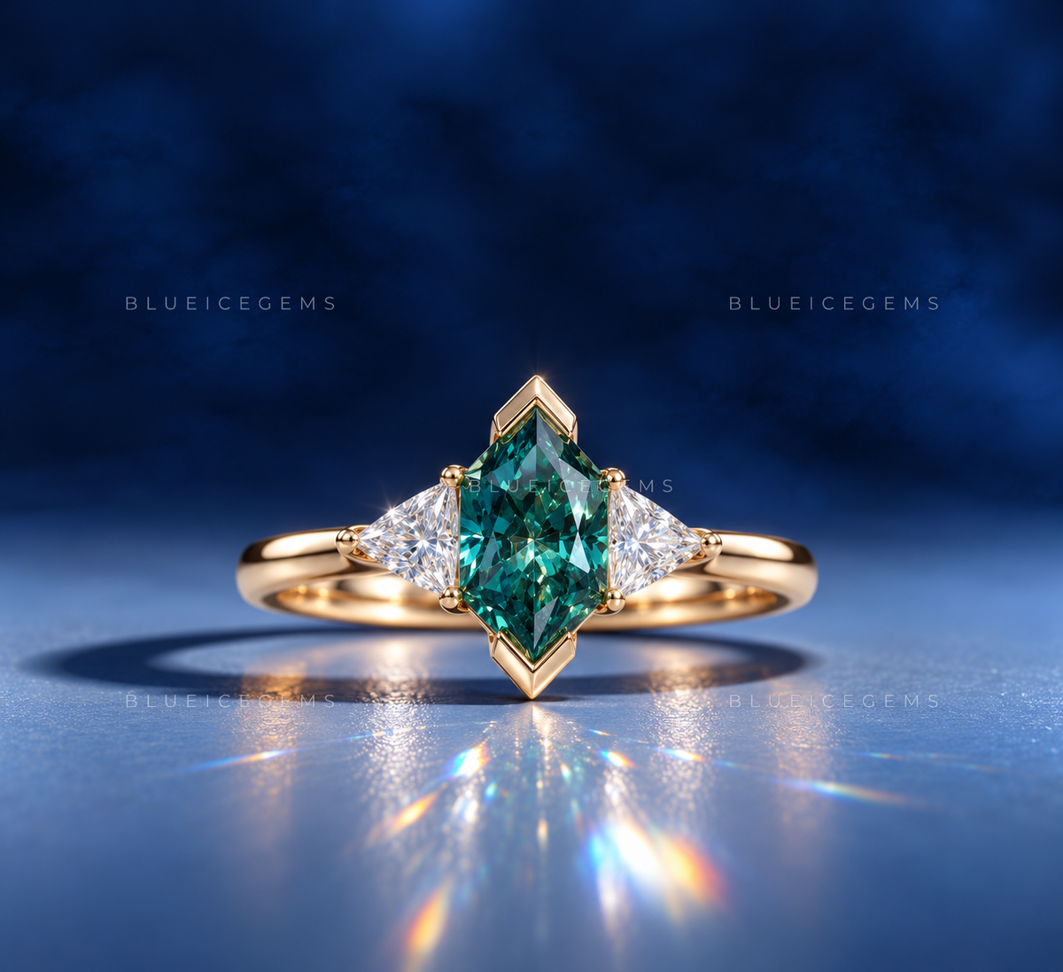 Enchanted Forest Dutch Marquise Three-Stone Ring