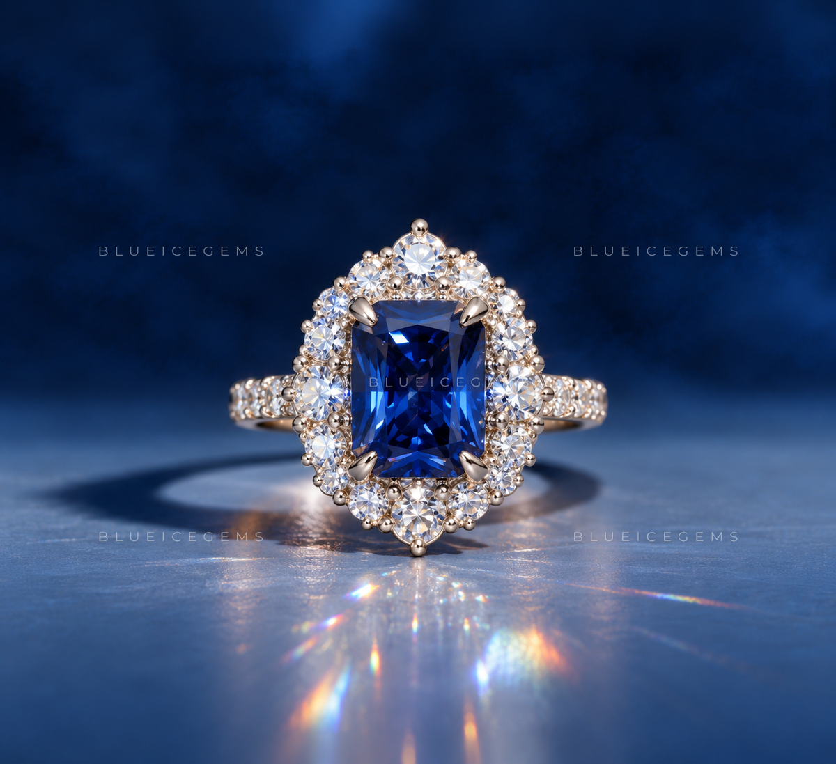 Deep Sea Radiant Cut Blue Moissanite Pavé Ring