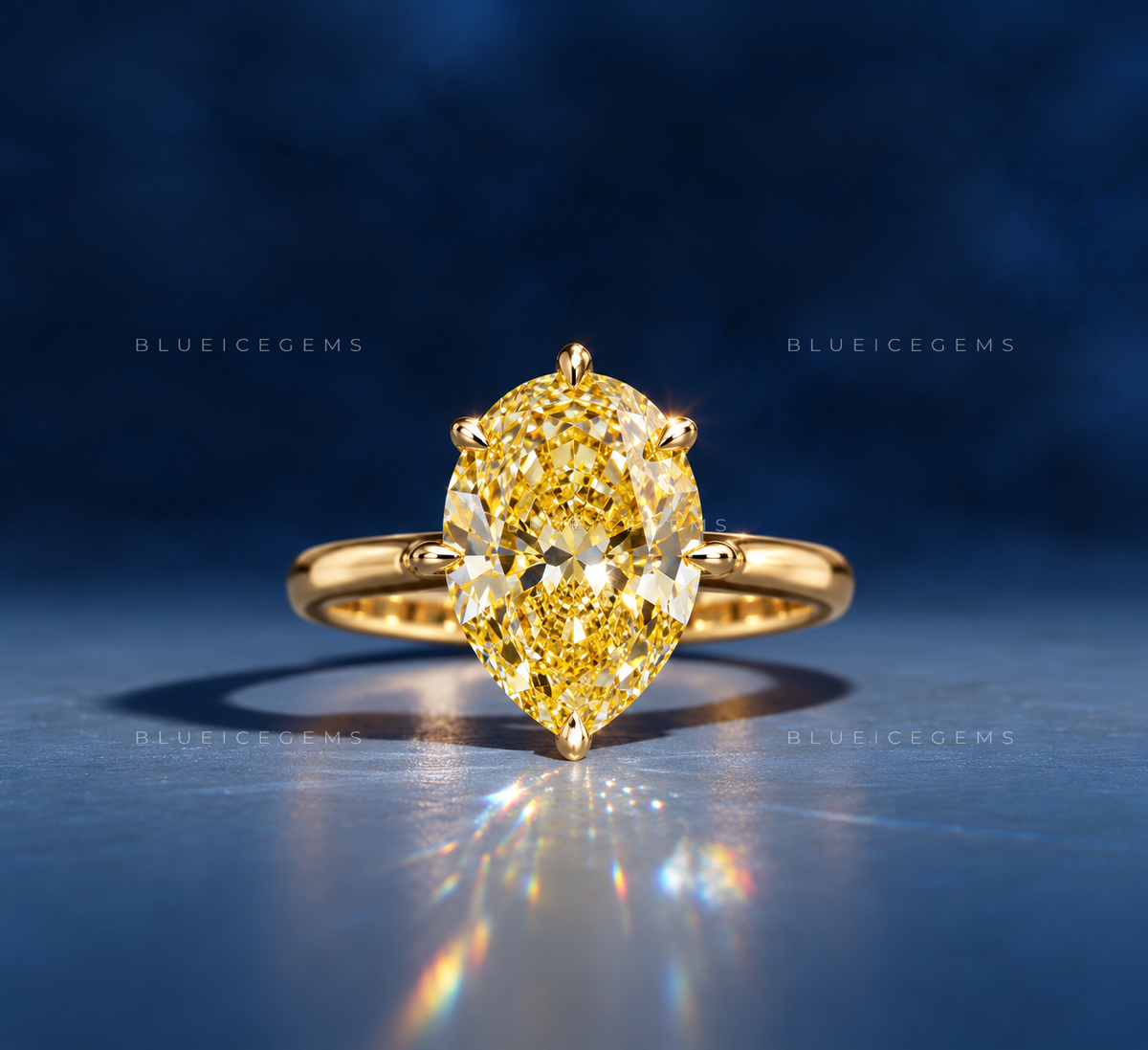 Golden Sunrise Pear Cut Canary Yellow Solitaire Ring