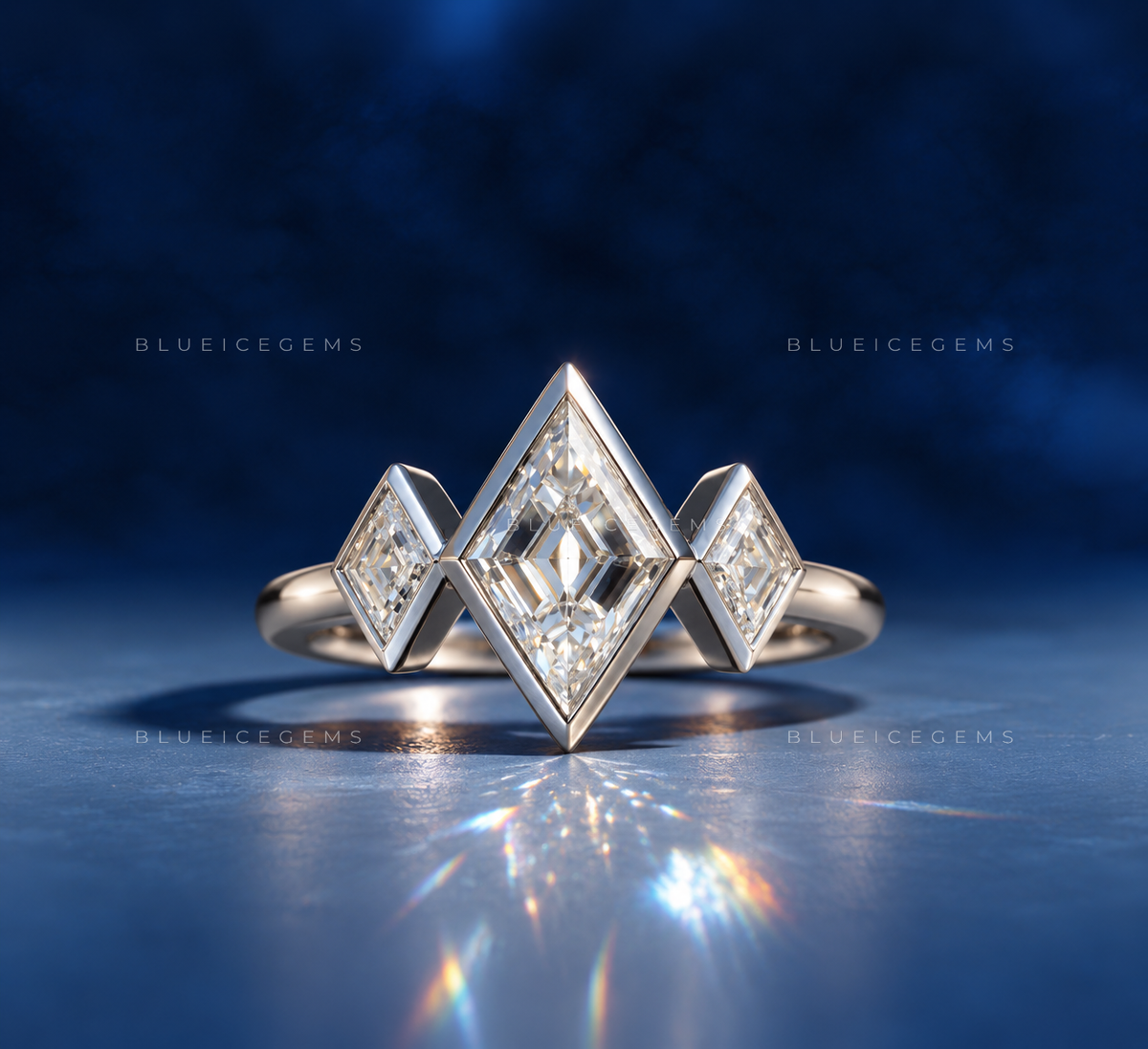 Geometric Harmony Lozenge Cut Trilogy Ring