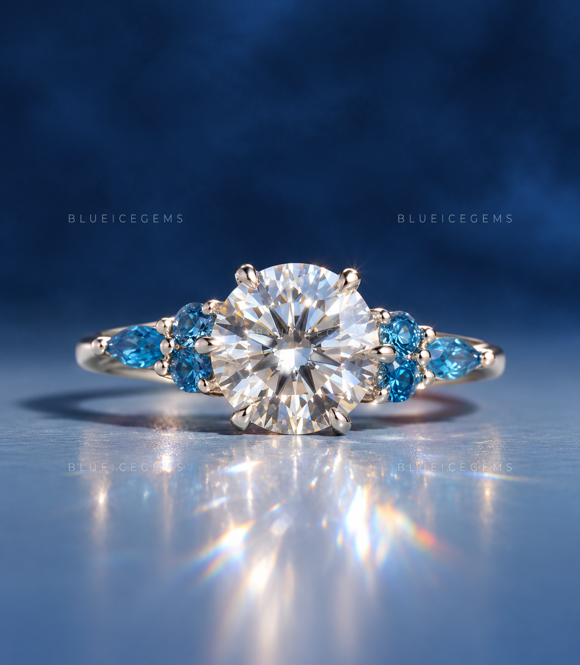Celestial Bloom Round Cut Sapphire Accent Ring