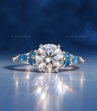 Celestial Bloom Round Cut Sapphire Accent Ring