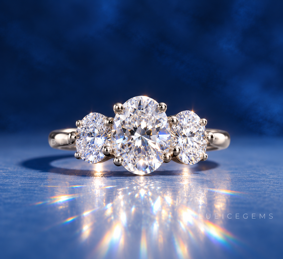 Timeless Radiance Oval Cut Trilogy Engagement Ring