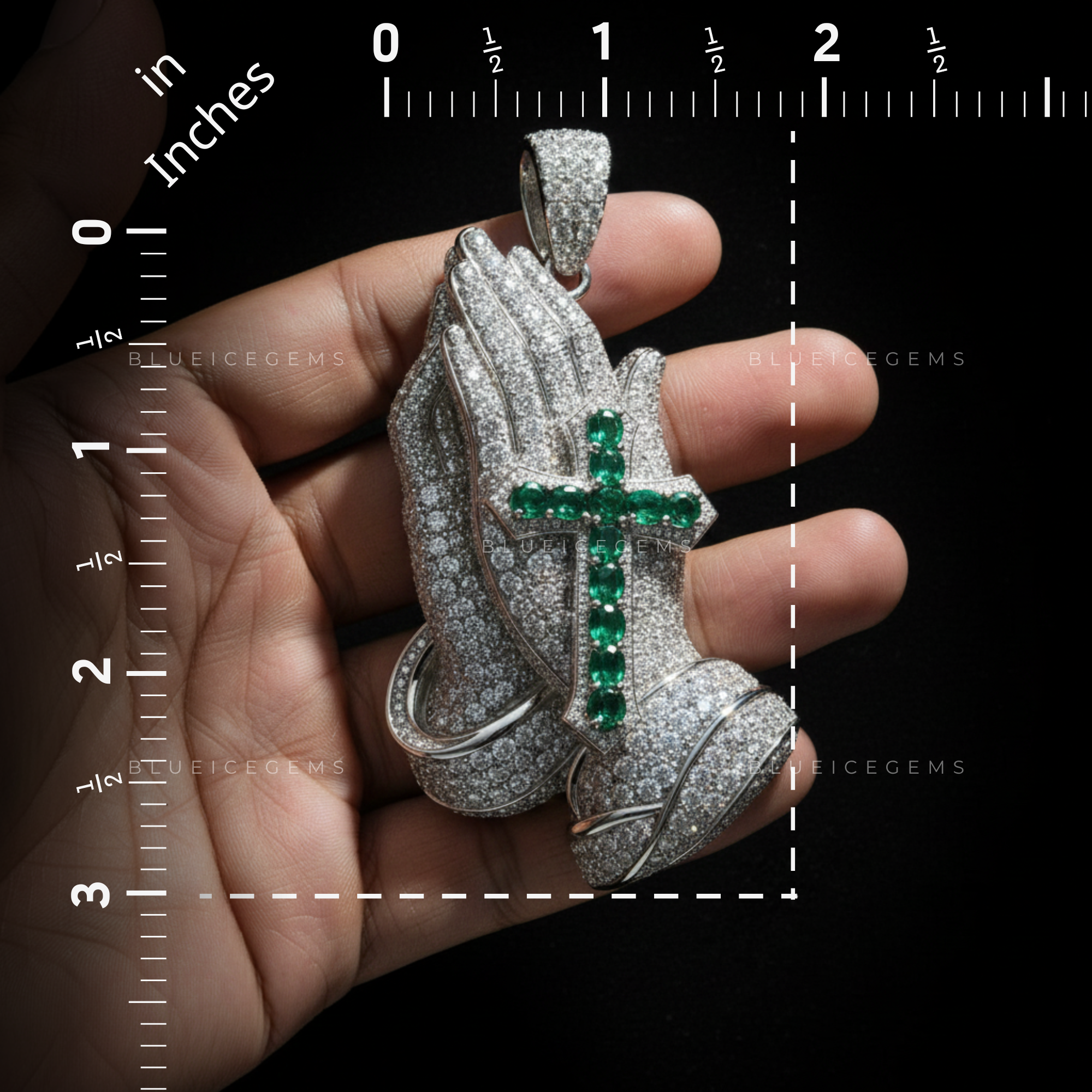 The Devotional Sovereign: Emerald Cross & Diamond Praying Hands