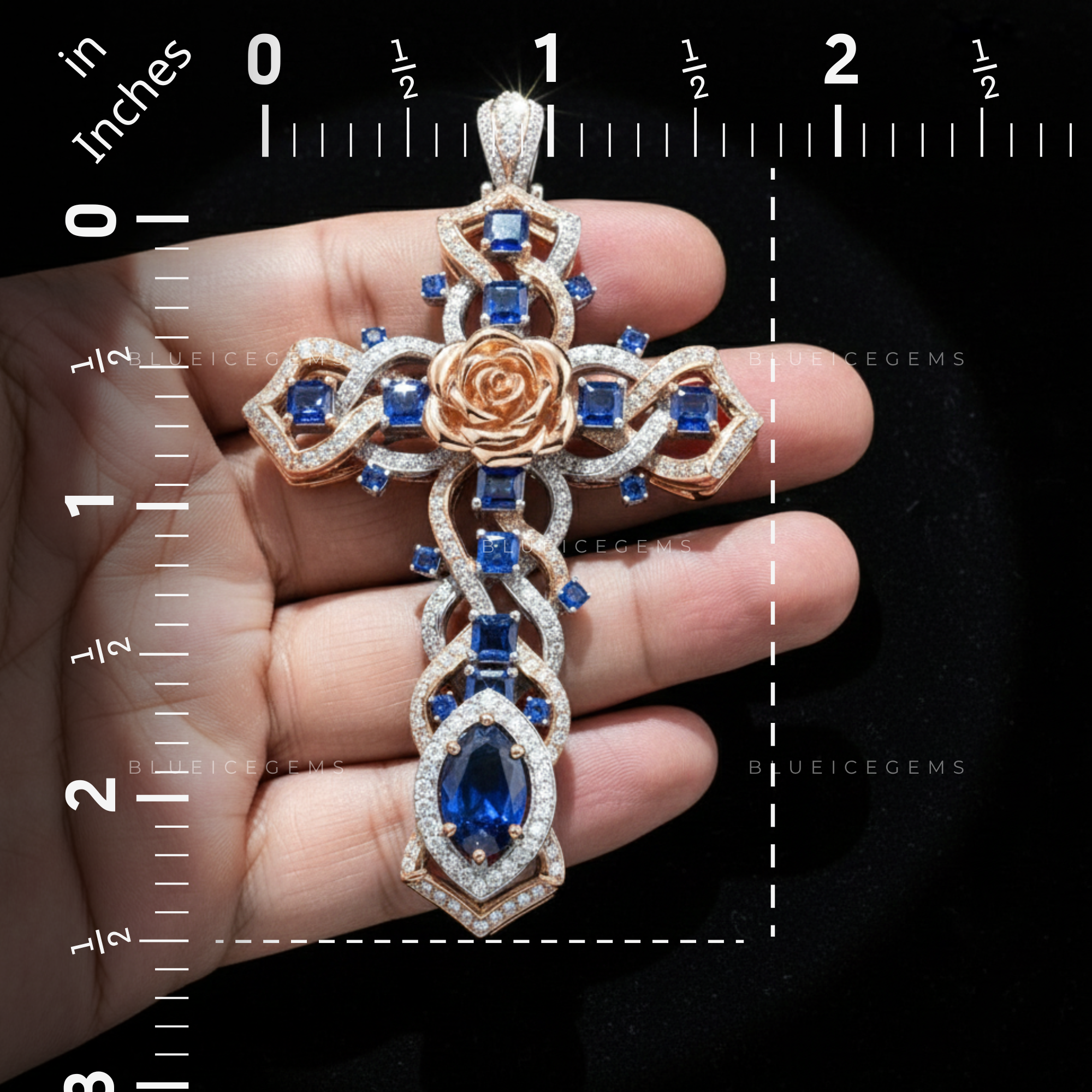 The Royal Rose Cross: Interwoven Cobalt Sapphire & Diamond Lattice