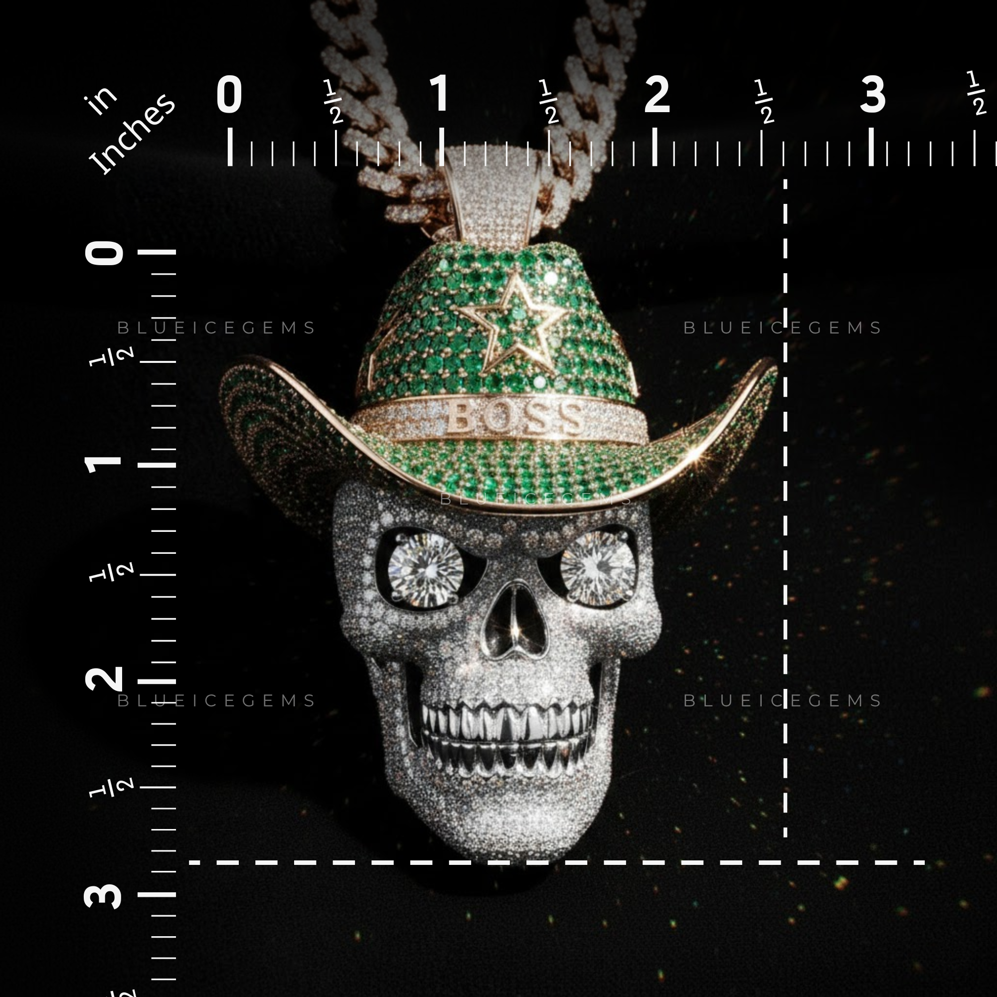 The "BOSS" Desperado: Emerald Cowboy Hat & Diamond Skull Sovereign