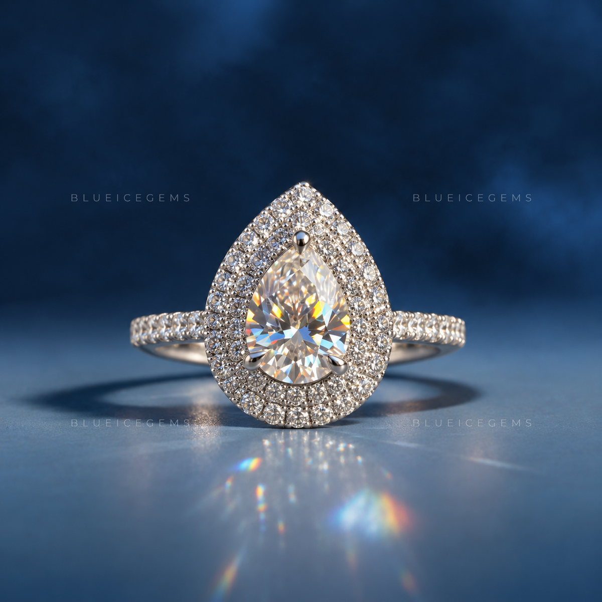 Luminous Majesty Pear Cut Double Halo Engagement Ring
