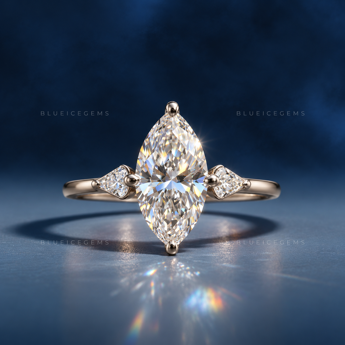 Majestic Elegance Marquise Cut Three-Stone Trilogy Engagement Ring