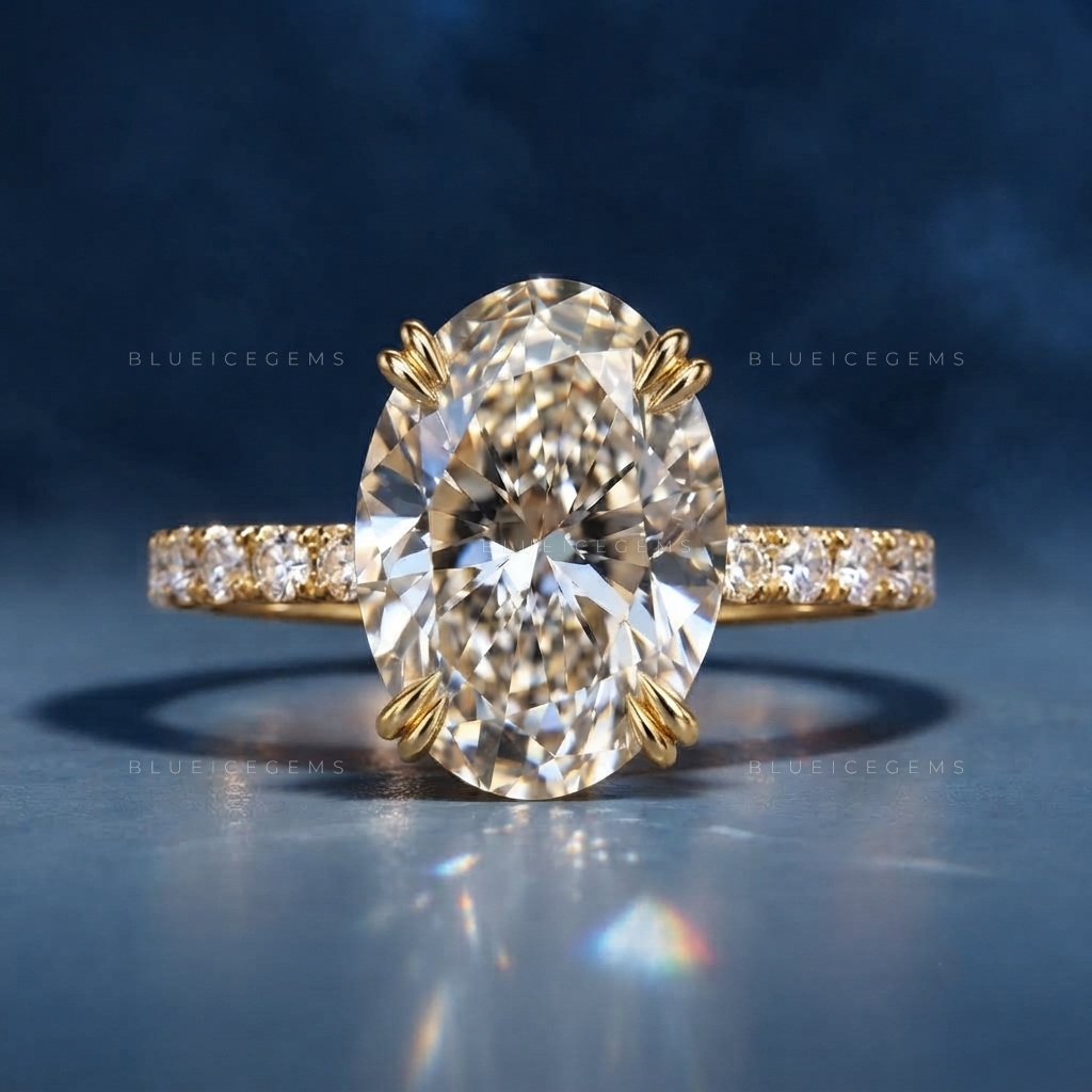 Radiant Opulence Oval Cut Double Claw Hidden Halo Engagement Ring