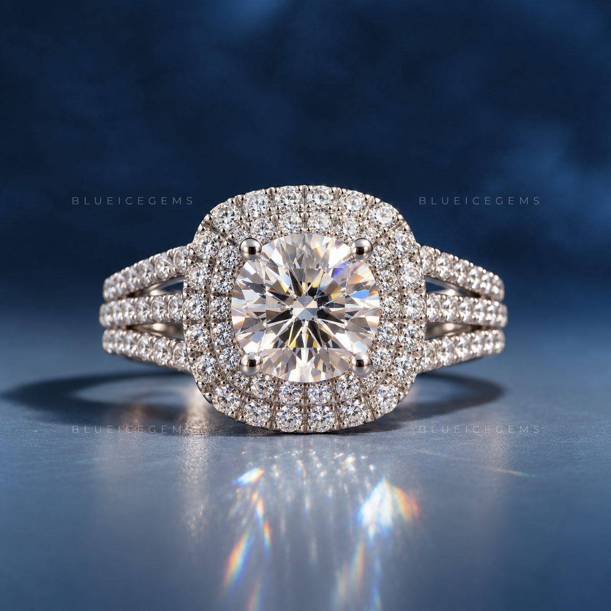 Celestial Elegance Round Brilliant Cut Halo Pave Engagement Ring