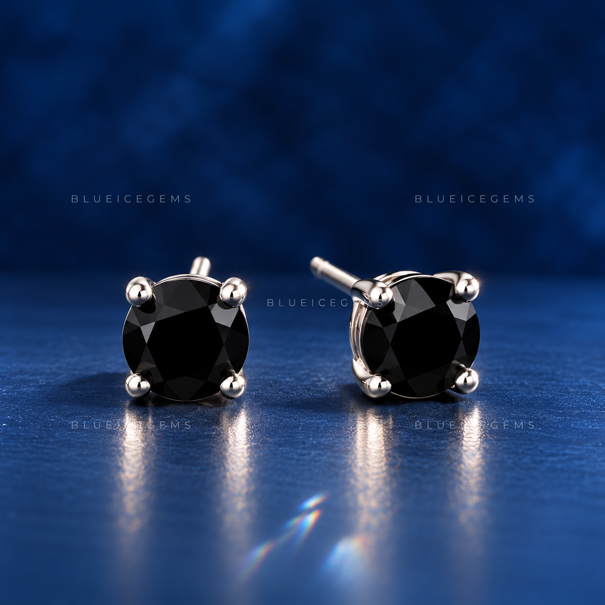 The Noir Radiance: Round Black Diamond Stud Earrings