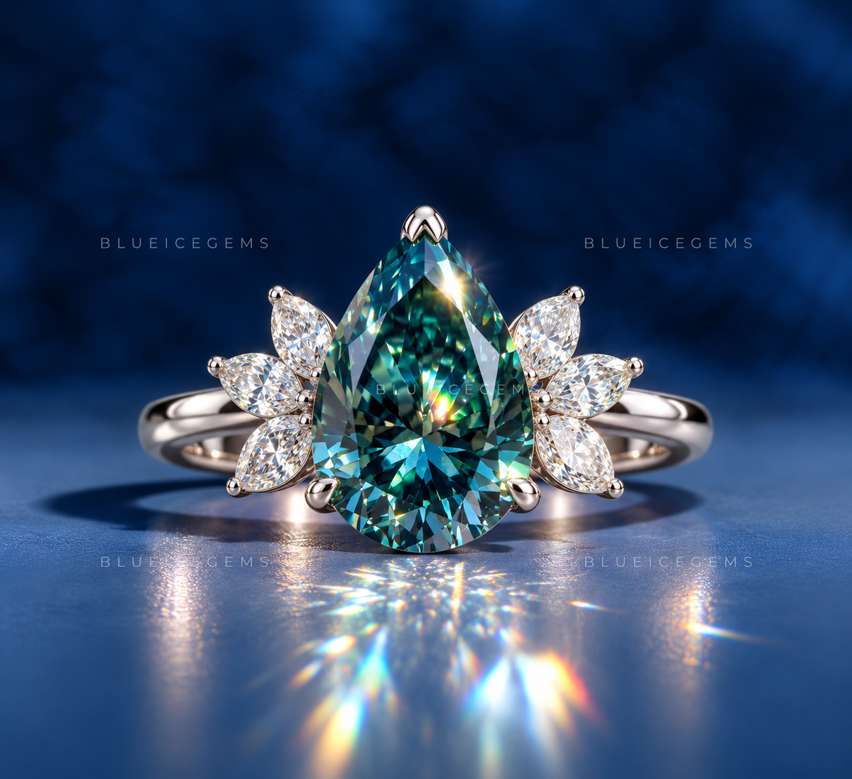 Oceanic Mist Pear Cut Cluster Ring