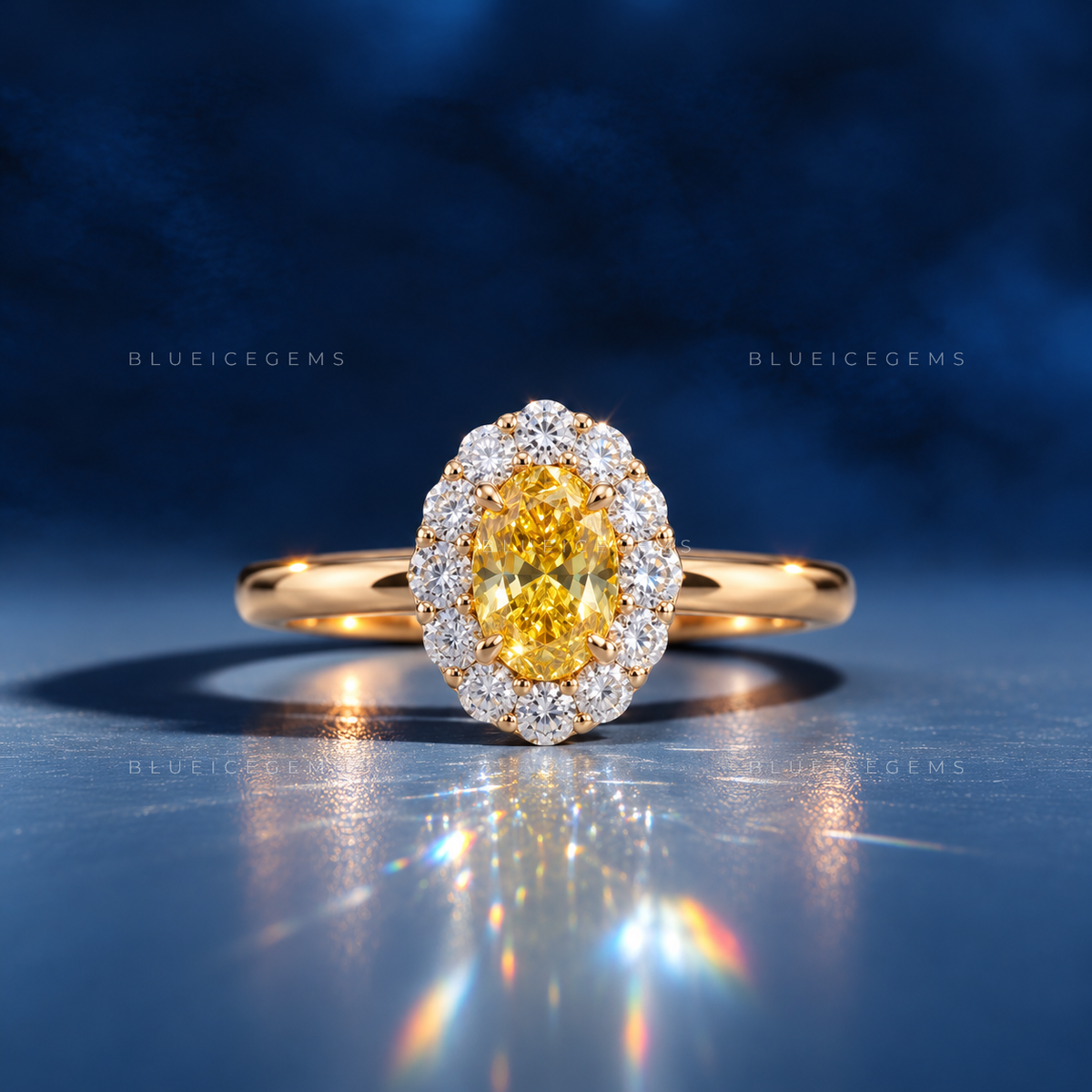 Golden Solstice Vivid Yellow Oval Three-Stone Ring