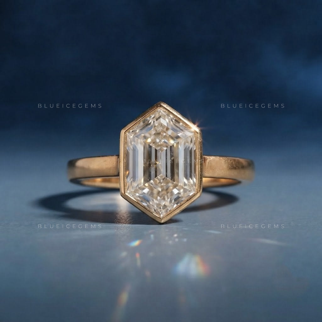 Geometric Elegance Hexagon Step Cut Solitaire Ring
