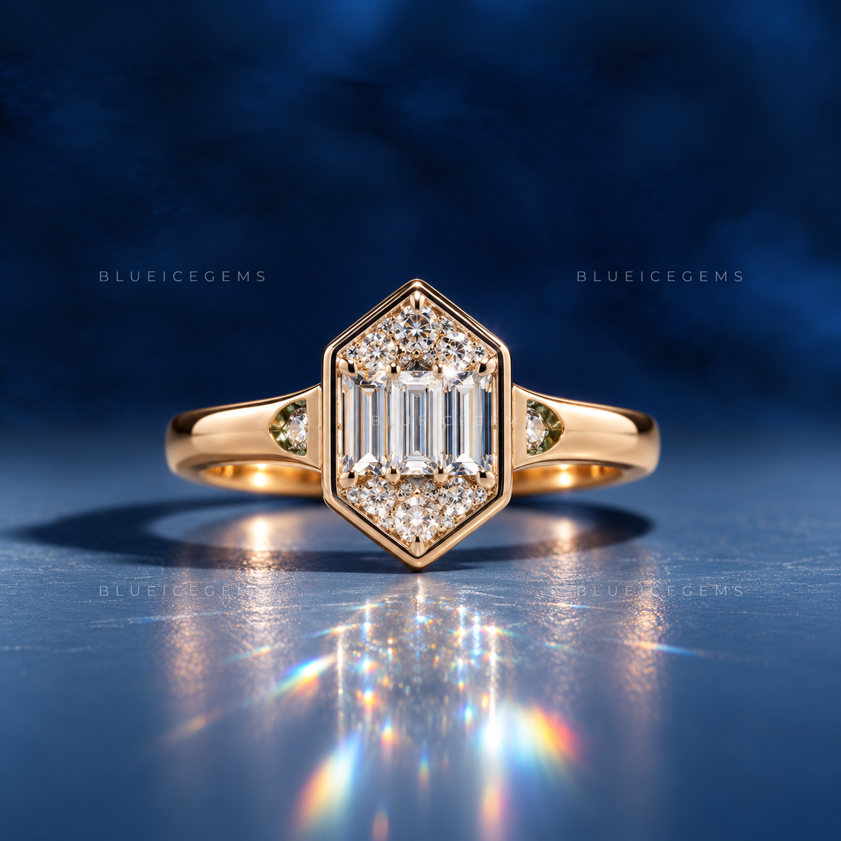 Geometric Elegance Hexagon Step Cut Solitaire Ring