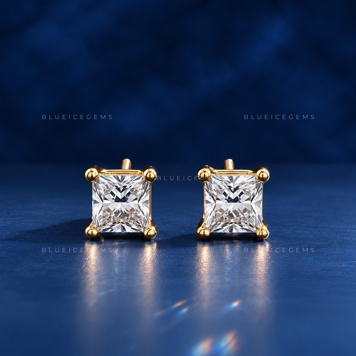 The Gilded Prism: Princess-Cut Diamond Stud Earrings