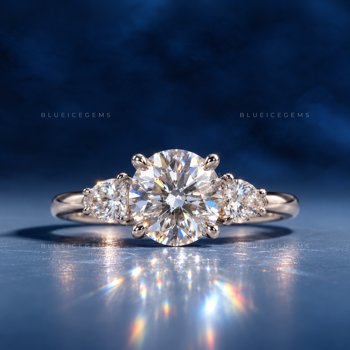 Celestial Brilliance Round and Pear Cut Trilogy Ring