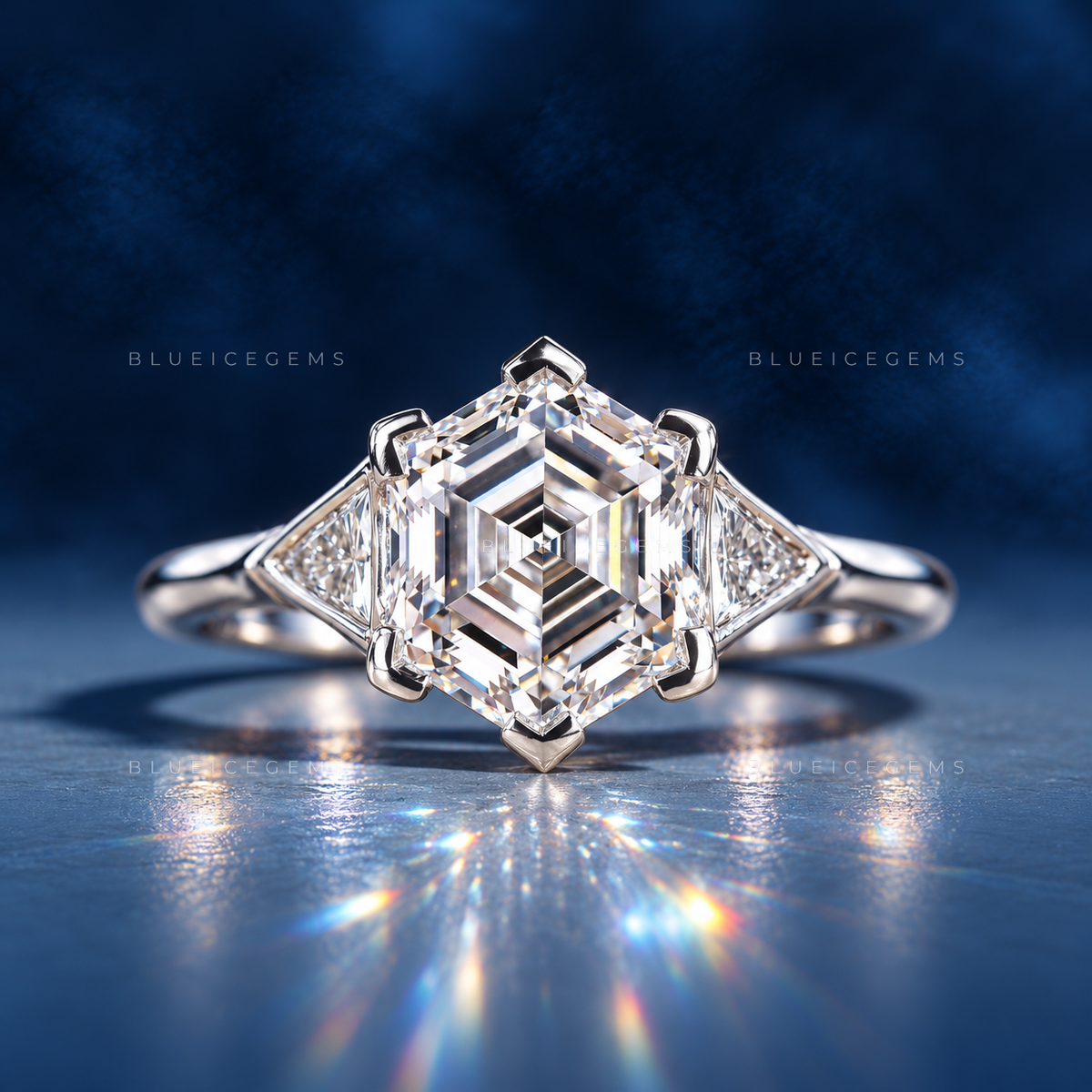 Geometric Majesty Hexagon Step Cut Trilogy Ring