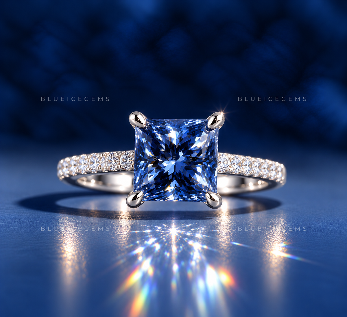 Cobalt Spark Princess Cut Solitaire Ring