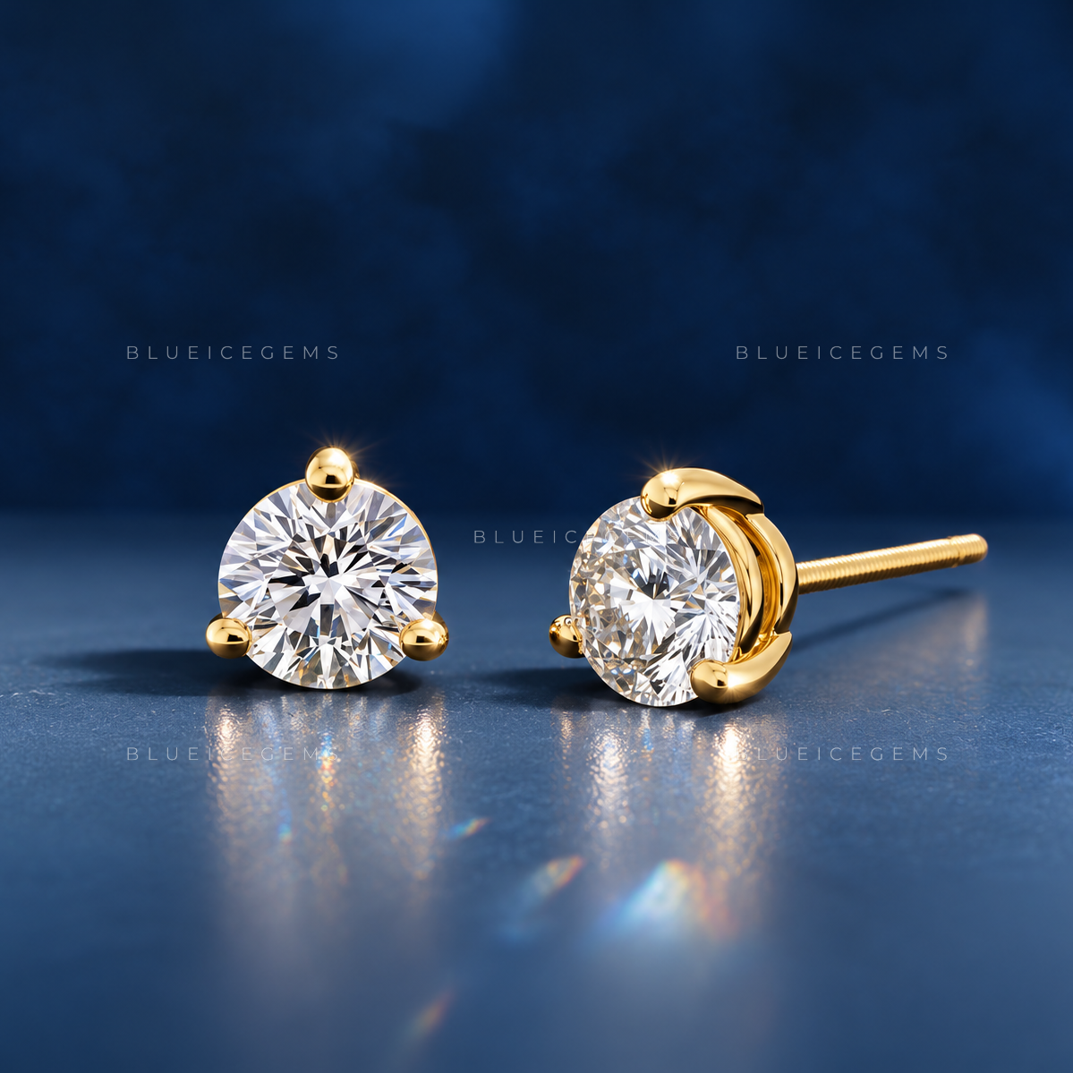 The Trinity Aura: Three-Prong Round Diamond Stud Earrings
