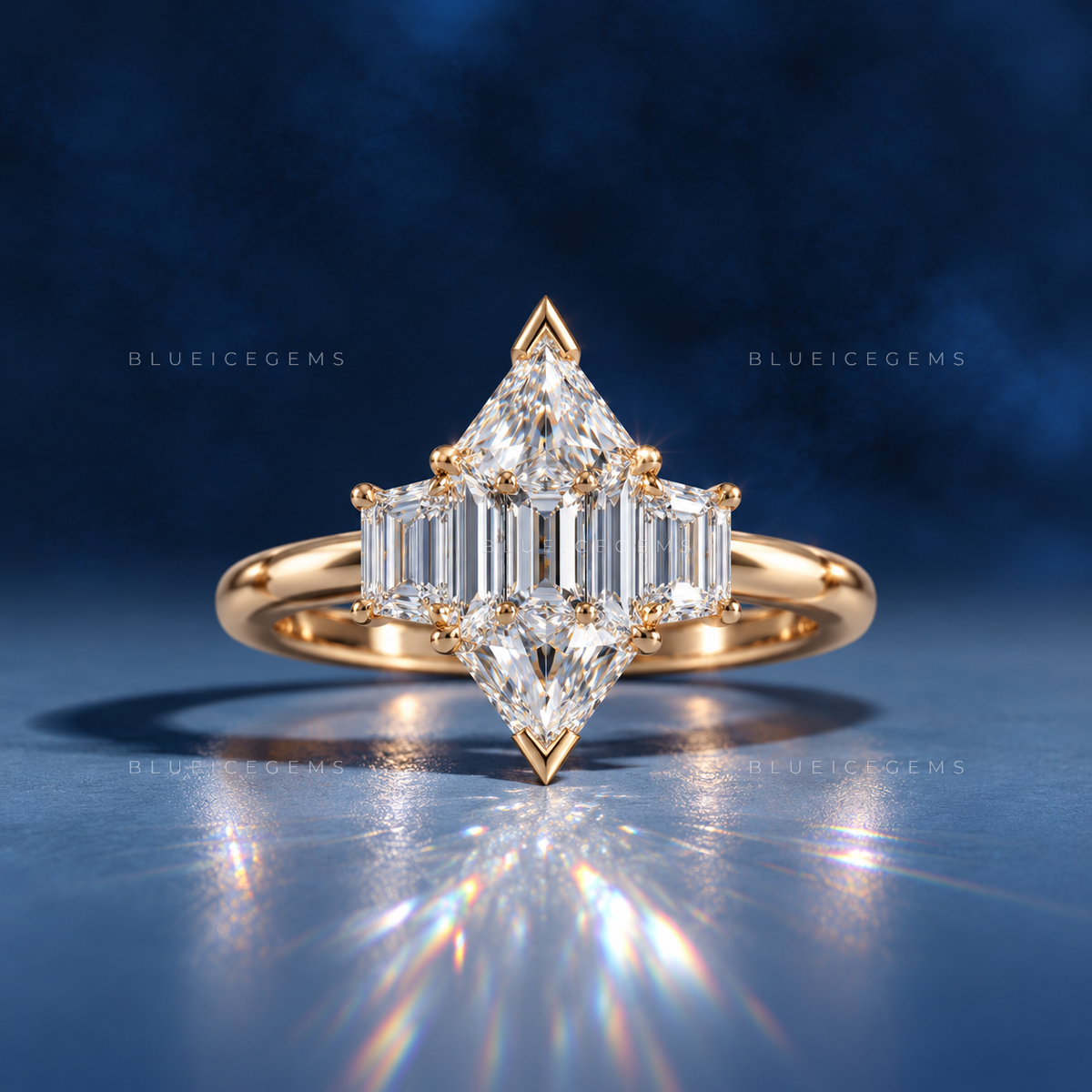 Architectural Elegance Hexagon and Trapezoid Step Cut Trilogy Ring