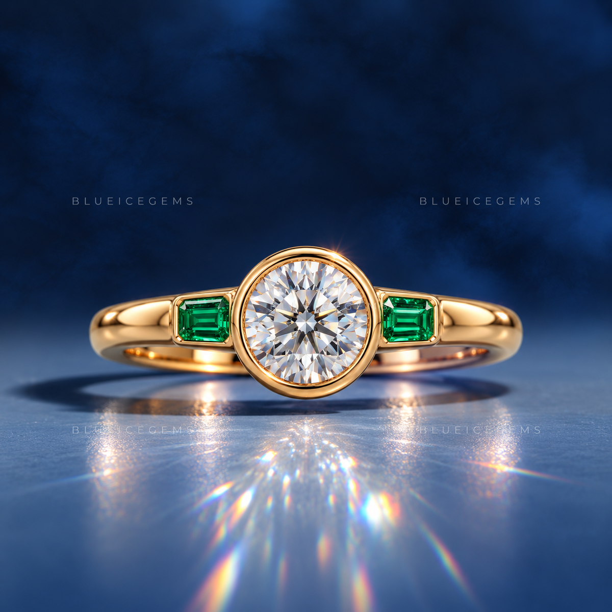 Enchanted Radiance Round and Emerald Tapered Baguette Ring