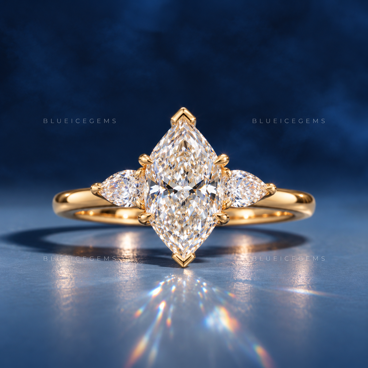 Antique Allure Dutch Marquise and Pear Cut Trilogy Ring