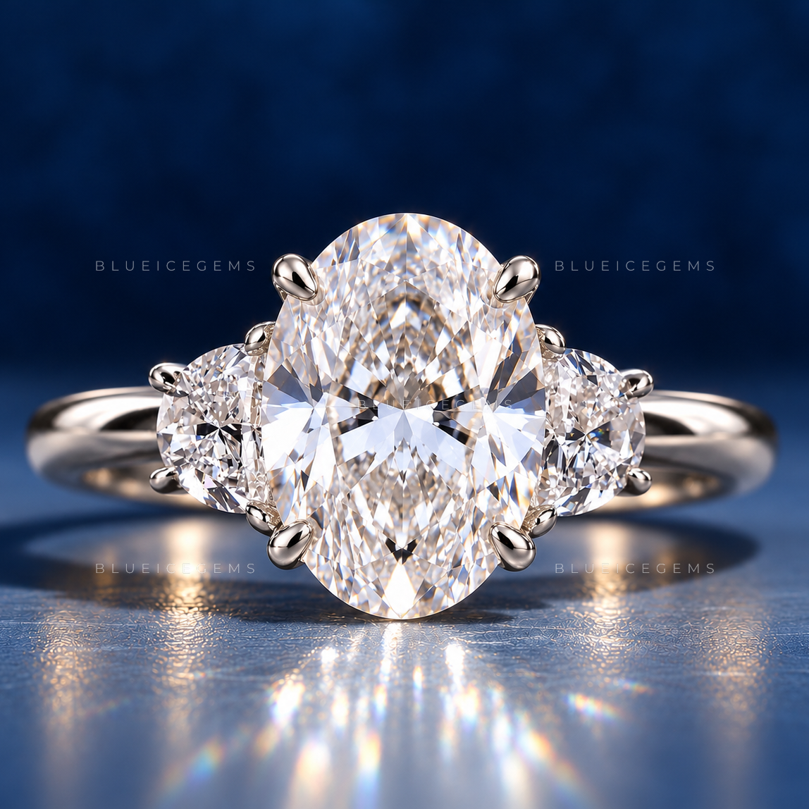 Elegant Aura Oval and Half Moon Cut Trilogy Ring