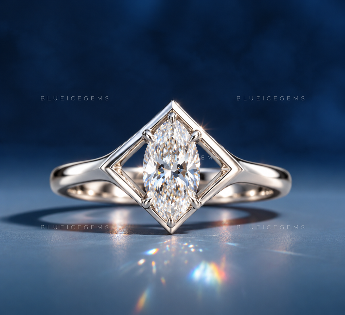 Marquise Cut Split Shank Solitaire Ring