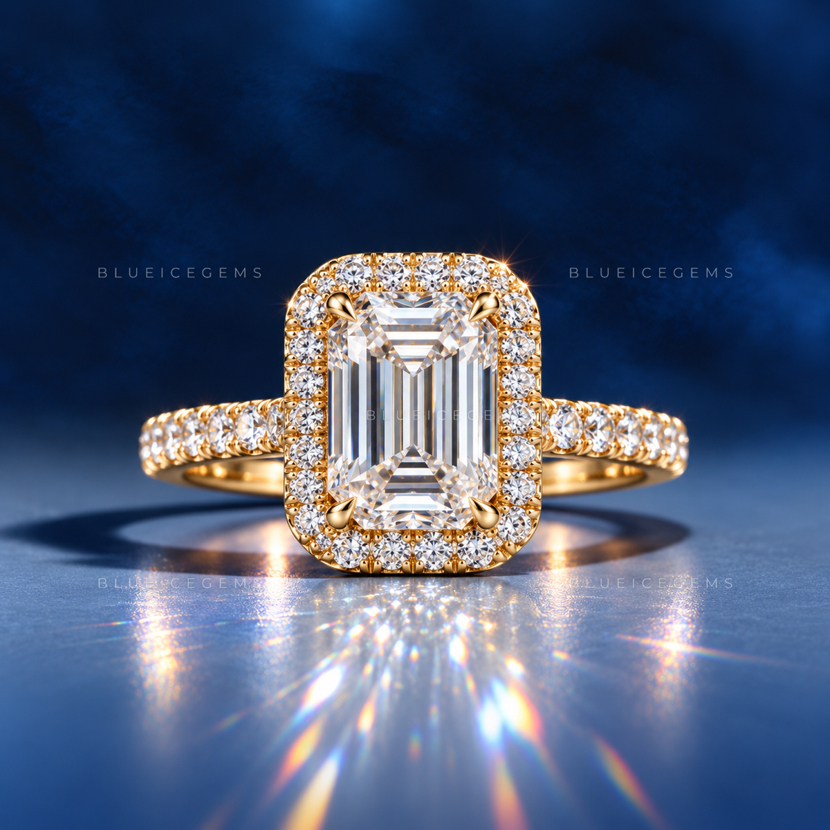 Sophisticated Radiance Emerald Cut Pavé Engagement Ring