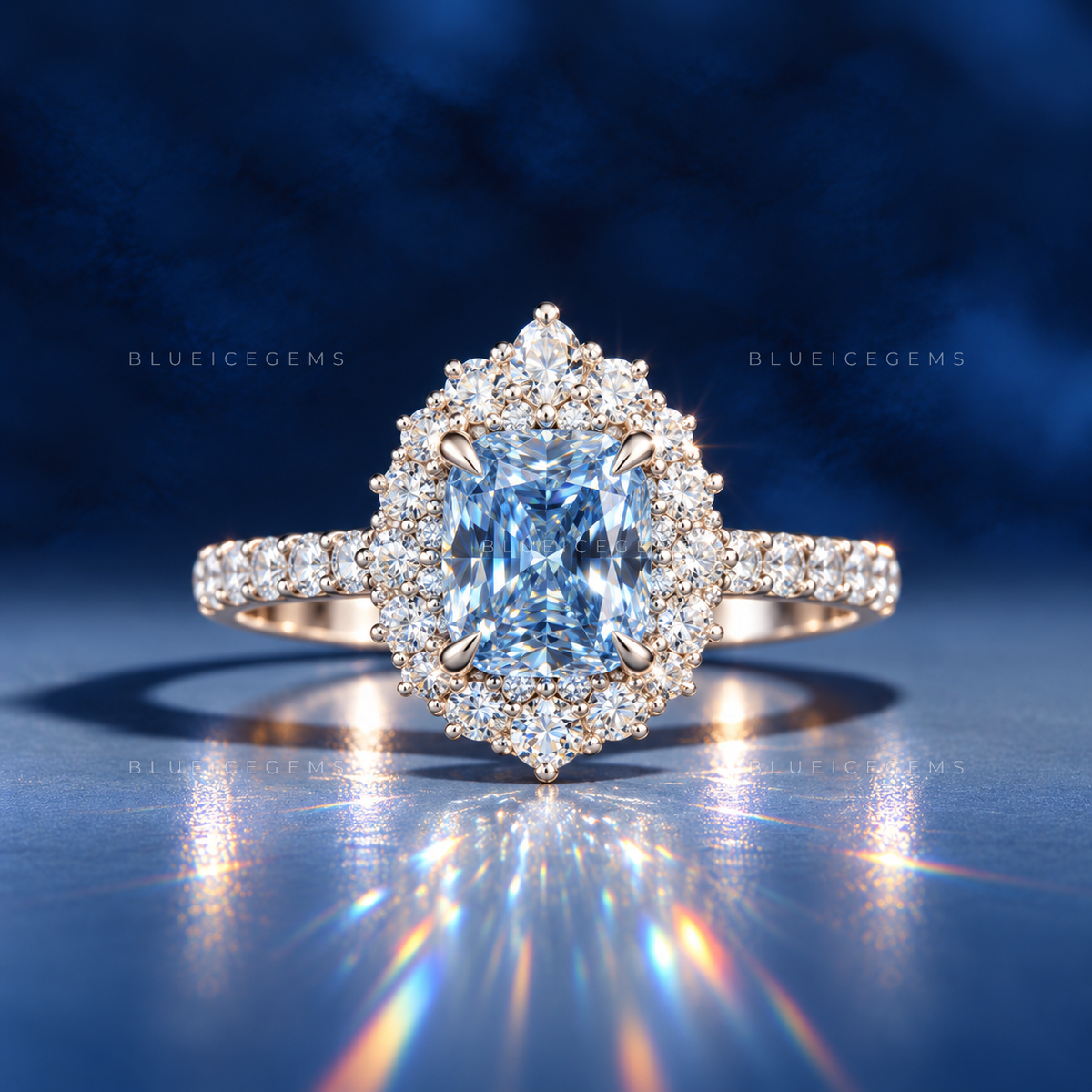 Oceanic Radiance Blue Radiant Cut Pavé Engagement Ring
