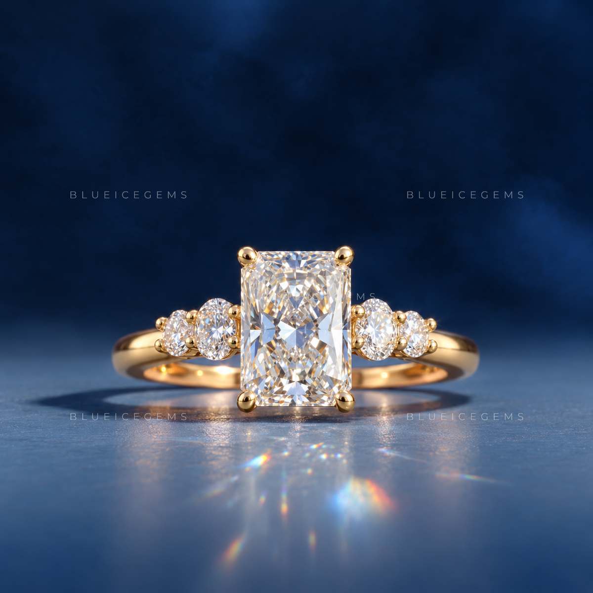 Radiant Brilliance Oval and Round Accent Engagement Ring