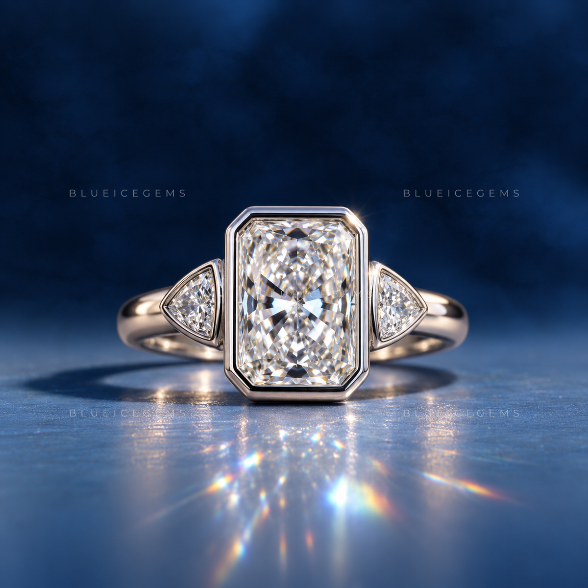 Modern Brilliance Radiant and Trillion Cut Trilogy Ring